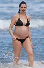 Pregnant ANNE HATHAWAY in Bikini at a Beach in Hawaii 01/03/2016