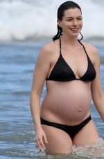 Pregnant ANNE HATHAWAY in Bikini at a Beach in Hawaii 01/03/2016