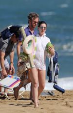Pregnant ANNE HATHAWAY in Red Bikini on the Beach in Hawaii 01/04/2016