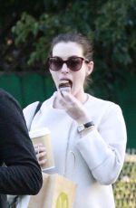 Pregnant ANNE HATHAWAY Leaves M Cafe in Los Angeles 01/26/2016