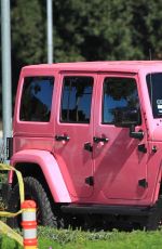 AMBER ROSE in Her Pink Jeep Driving Around in Los Angeles 02/01/2016
