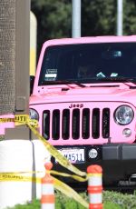 AMBER ROSE in Her Pink Jeep Driving Around in Los Angeles 02/01/2016