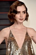 LILY COLLINS at Vanity Fair Oscar 2016 Party in Beverly Hills 02/28/2016