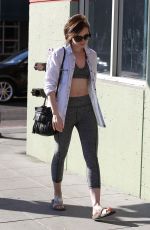 LILY COLLINS in Leggings and Tank Top Luch at Hugo
