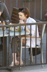 LILY COLLINS in Leggings and Tank Top Luch at Hugo