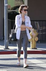LILY COLLINS in Leggings and Tank Top Luch at Hugo