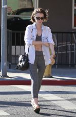 LILY COLLINS in Leggings and Tank Top Luch at Hugo