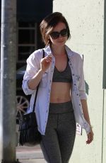LILY COLLINS in Leggings and Tank Top Luch at Hugo
