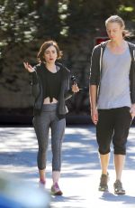 LILY COLLINS in Leggings Out in Fryman Canyon Park in Los Angeles 02/03/2016