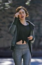 LILY COLLINS in Leggings Out in Fryman Canyon Park in Los Angeles 02/03/2016
