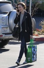 LILY COLLINS Shopping at Pavilions Supermarket in Los Angeles 02/04/2016