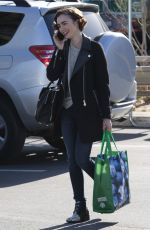 LILY COLLINS Shopping at Pavilions Supermarket in Los Angeles 02/04/2016