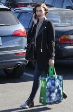 LILY COLLINS Shopping at Pavilions Supermarket in Los Angeles 02/04/2016