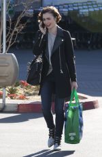 LILY COLLINS Shopping at Pavilions Supermarket in Los Angeles 02/04/2016
