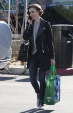 LILY COLLINS Shopping at Pavilions Supermarket in Los Angeles 02/04/2016