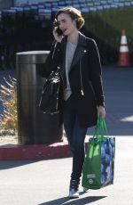 LILY COLLINS Shopping at Pavilions Supermarket in Los Angeles 02/04/2016