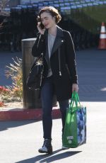 LILY COLLINS Shopping at Pavilions Supermarket in Los Angeles 02/04/2016
