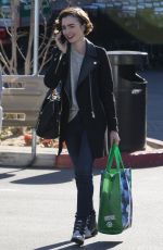 LILY COLLINS Shopping at Pavilions Supermarket in Los Angeles 02/04/2016