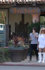 PAMELA ANDERSON with Her Sons Dylan Jagger Lee and Brandon Lee Leaves Bui Sushi Restaurant in Malibu 02/01/2016