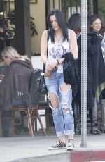 PARIS JACKSON in Ripped Jeans Out Smoking in Los Angeles 01/16/2016