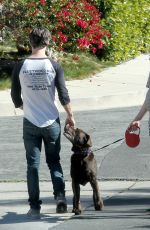 Pregnant ANNE HATHAWAY Walks Her Dog Out in Los Angeles 02/14/2016