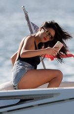 SHAY MITCHEL in Cutoff an Swimsuit at a Yacht in Miami 02/21/2016