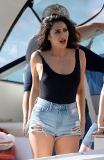 SHAY MITCHEL in Cutoff an Swimsuit at a Yacht in Miami 02/21/2016