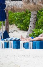 CATHERINE ZETA JONES in Swimsuit on the Beach in Cancun 03/23/2016