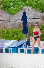 CATHERINE ZETA JONES in Swimsuit on the Beach in Cancun 03/23/2016