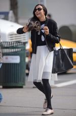 FAMKE JANSEN Walks Her Dog in New York 03/18/2016