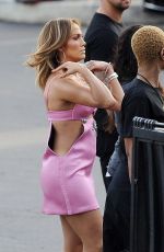 JENNIFER LOPEZ in Pink Mini-dress Arrives at 