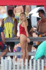 KELLY ROHRBACH in Red Swimsuit on Set of Baywatch 03/04/2016