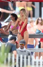 KELLY ROHRBACH in Red Swimsuit on Set of Baywatch 03/04/2016