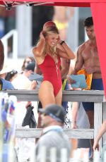 KELLY ROHRBACH in Red Swimsuit on Set of Baywatch 03/04/2016