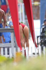KELLY ROHRBACH in Red Swimsuit on Set of Baywatch 03/04/2016
