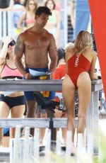 KELLY ROHRBACH in Red Swimsuit on Set of Baywatch 03/04/2016