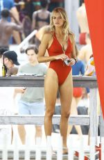 KELLY ROHRBACH in Red Swimsuit on Set of Baywatch 03/04/2016