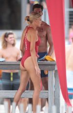 KELLY ROHRBACH in Red Swimsuit on Set of Baywatch 03/04/2016