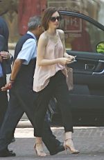LILY COLLINS Arrives at Peninsula Hotel in Beverly Hills 03/18/2016
