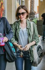 LILY COLLINS Shopping at Erewhon Health Food Store in Los Angeles 03/15/2016