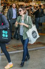 LILY COLLINS Shopping at Erewhon Health Food Store in Los Angeles 03/15/2016