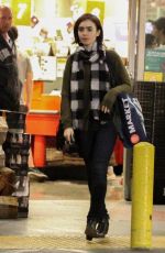 LILY COLLINS Shopping at Whole Foods in Los Angeles 03/17/2016
