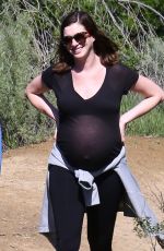 Pregnant ANNE HATHATWAY Out Hiking in Los Angeles  03/12/2016