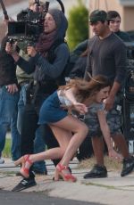 BELLA THORNE in Mini Skirt on the Set of 