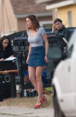 BELLA THORNE in Mini Skirt on the Set of 