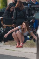 BELLA THORNE in Mini Skirt on the Set of 