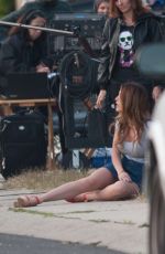 BELLA THORNE in Mini Skirt on the Set of 