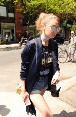 GIGI HADID in Denim Shorts Out and About in New York 05/11/2016