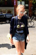 GIGI HADID in Denim Shorts Out and About in New York 05/11/2016