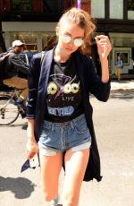 GIGI HADID in Denim Shorts Out and About in New York 05/11/2016